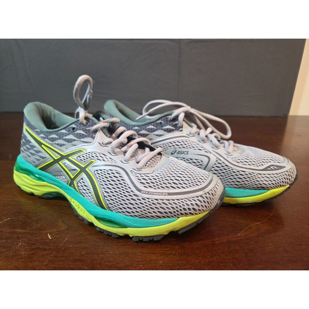 ASICS Gel-Cumulus 18 Gray Teal Lime Running Shoes Men’s Size 8 T7B8N Excellent